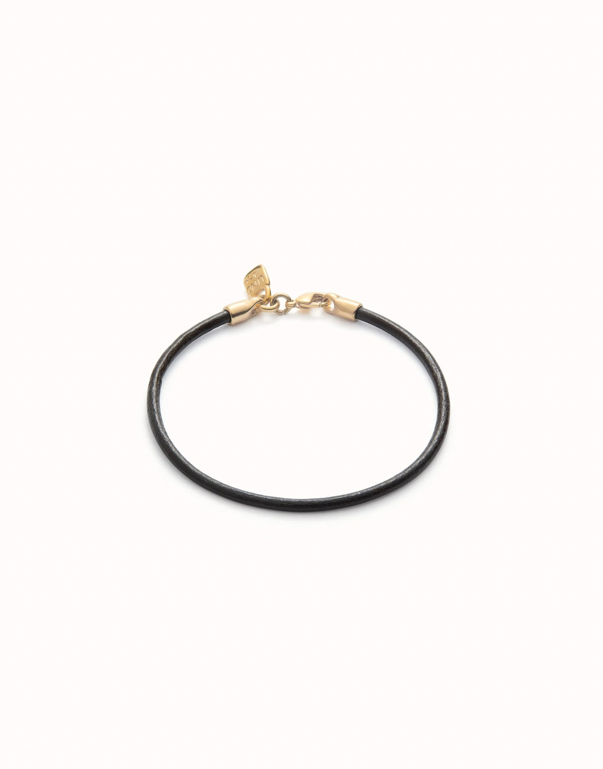 Black Leather Bracelet With Clasp - Gold