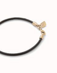 Black Leather Bracelet With Clasp - Gold