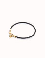 Black Leather Bracelet With Clasp - Gold