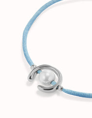 Blue Thread Bracelet With Pearl - Silver