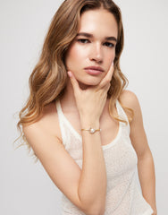 Camel Thread Bracelet With Pearl Shell - Silver