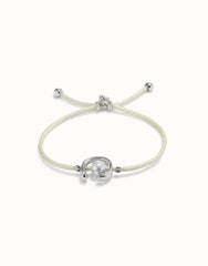 Cream Thread Bracelet With Pearl - Silver