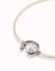 Cream Thread Bracelet With Pearl - Silver