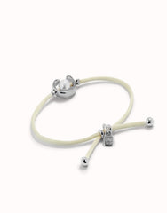 Cream Thread Bracelet With Pearl - Silver