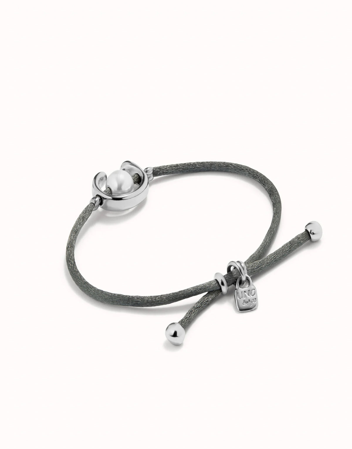 Grey Thread Bracelet With Pearl - Silver