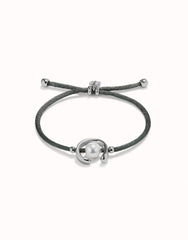 Grey Thread Bracelet With Pearl - Silver