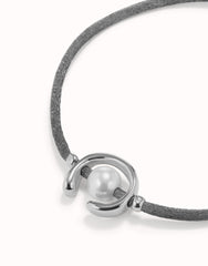 Grey Thread Bracelet With Pearl - Silver