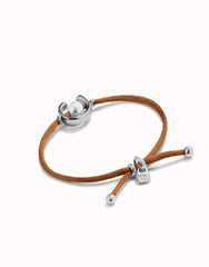 Brown Thread Bracelet With Pearl - Silver
