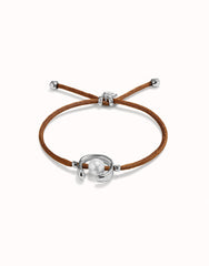 Brown Thread Bracelet With Pearl - Silver