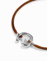 Brown Thread Bracelet With Pearl - Silver