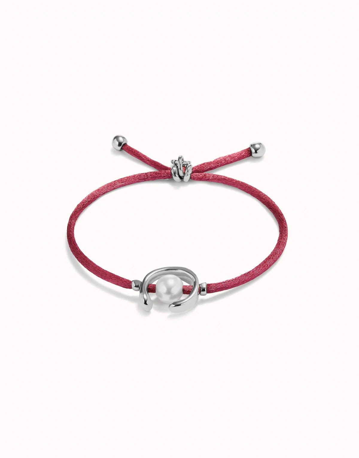 Mauve Thread Bracelet With Pearl - Silver