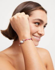 Mauve Thread Bracelet With Pearl - Silver