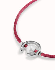 Mauve Thread Bracelet With Pearl - Silver