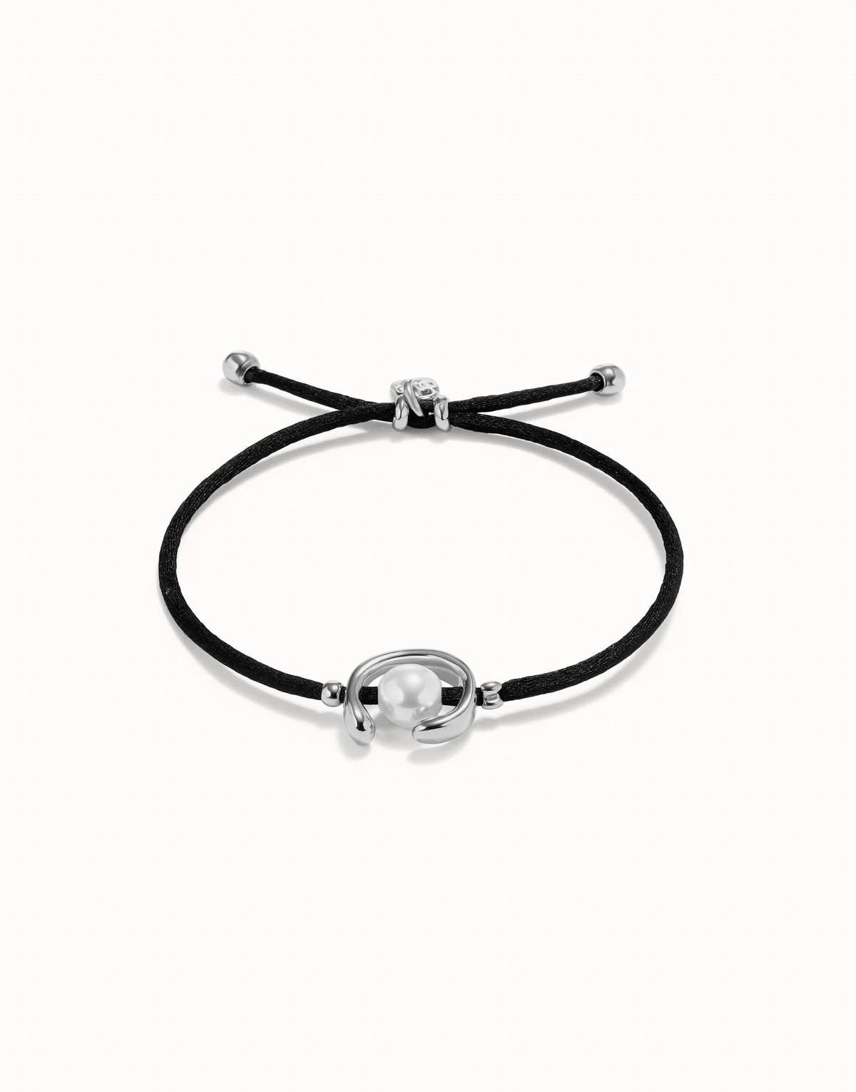 Black Thread Bracelet With Pearl - Silver