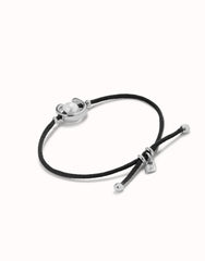 Black Thread Bracelet With Pearl - Silver