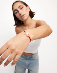 Red Thread Bracelet With Pearl - Silver
