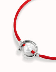 Red Thread Bracelet With Pearl - Silver