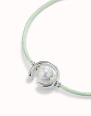 Blue Green Thread Bracelet With Pearl - Silver