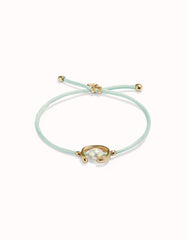 Blue Green Thread Bracelet With 18K Gold Plated Shell Pearl