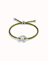 Dark Green Thread Bracelet With Pearl - Silver