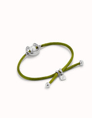 Dark Green Thread Bracelet With Pearl - Silver