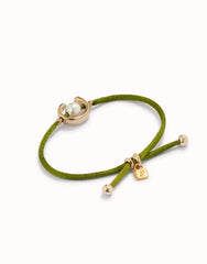 Dark Green Thread Bracelet With 18K Gold Plated Shell Pearl