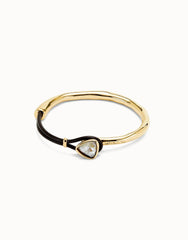 Bangle Bracelet With Leather And Multicolor Crystal - Gold