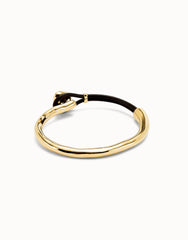 Bangle Bracelet With Leather And Multicolor Crystal - Gold