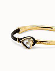 Bangle Bracelet With Leather And Multicolor Crystal - Gold