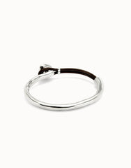 Bangle Bracelet With Leather And Green Crystal - Silver