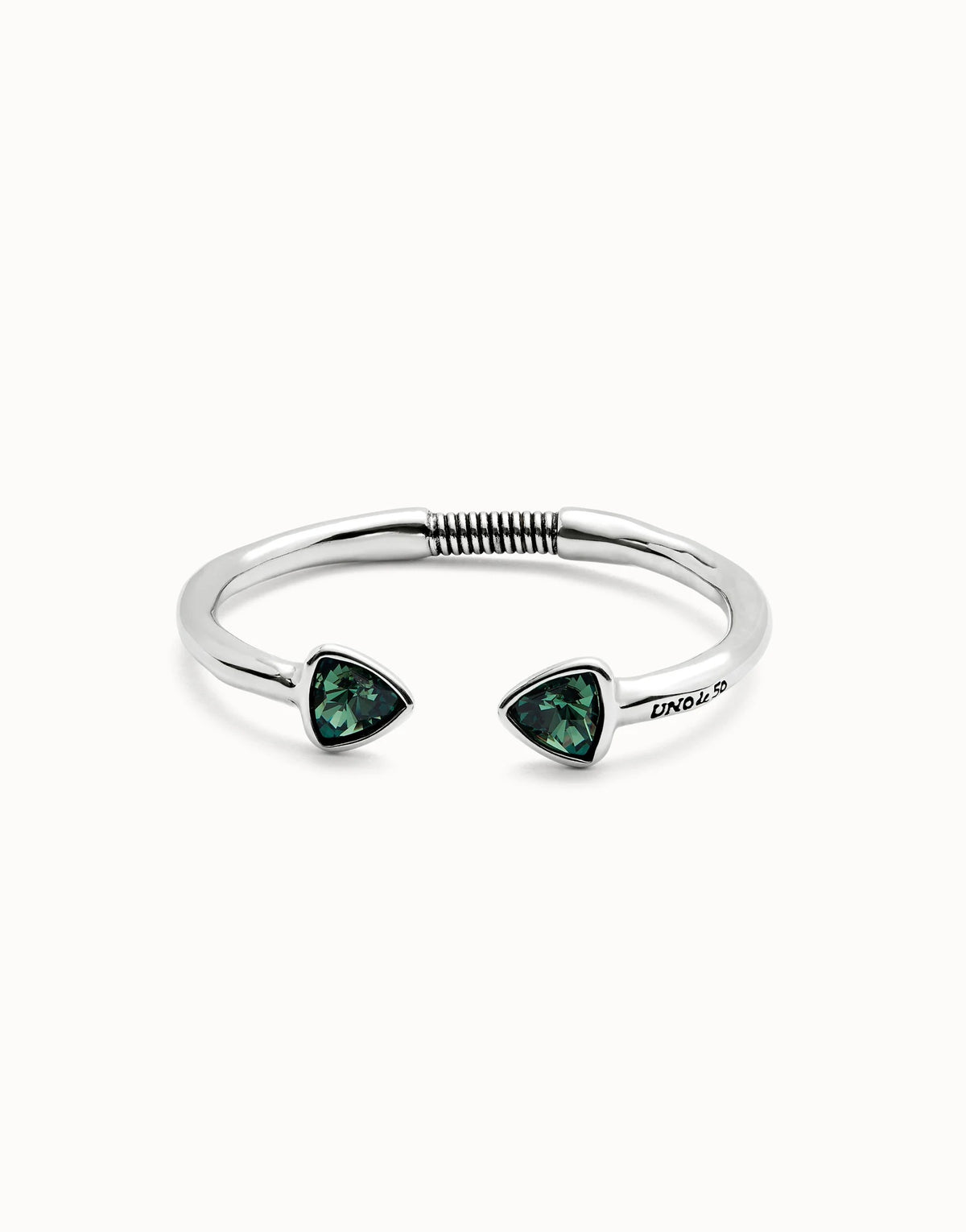 Cuff Bracelet With Two Green Crystals - Silver