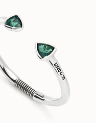 Cuff Bracelet With Two Green Crystals - Silver