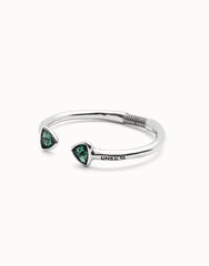 Cuff Bracelet With Two Green Crystals - Silver