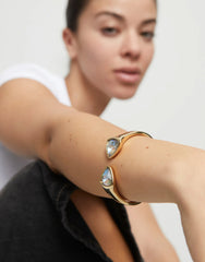 Bangle Bracelet With Two Multicolor Faceted Crystals - Gold