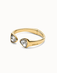 Bangle Bracelet With Two Multicolor Faceted Crystals - Gold