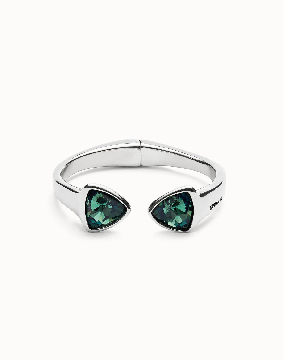Bangle Bracelet With Two Multicolored Crystals - Silver