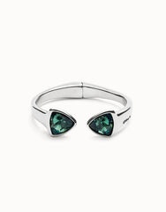 Bangle Bracelet With Two Multicolored Crystals - Silver