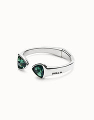 Bangle Bracelet With Two Multicolored Crystals - Silver