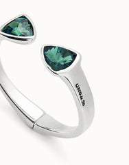 Bangle Bracelet With Two Multicolored Crystals - Silver