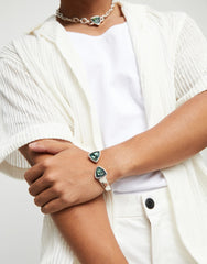 Bangle Bracelet With Two Multicolored Crystals - Silver