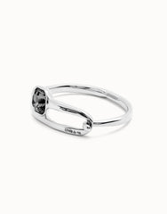 Bangle Bracelet Plated In Sterling Silver With Black Faceted Glass