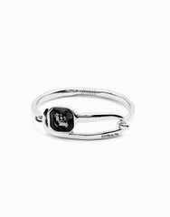 Bangle Bracelet Plated In Sterling Silver With Black Faceted Glass