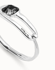 Bangle Bracelet Plated In Sterling Silver With Black Faceted Glass