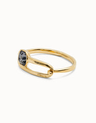 Bangle Bracelet With A Black Crystal - Gold