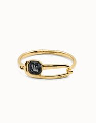 Bangle Bracelet With A Black Crystal - Gold