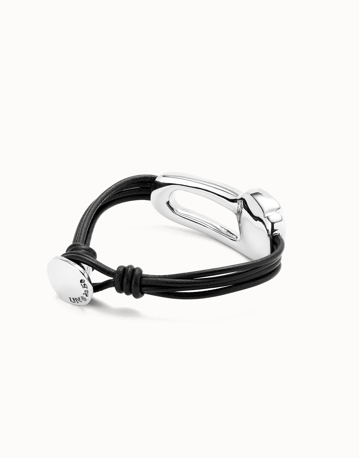 Leather Bracelet With A Black Crystal - Silver