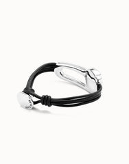 Leather Bracelet With A Black Crystal - Silver