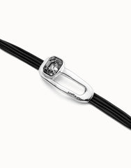 Leather Bracelet With A Black Crystal - Silver