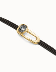 Leather Bracelet With A Black Crystal - Gold