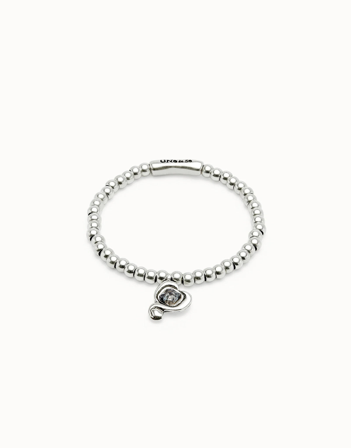 Beaded Stretch Bracelet With Heart And Black Crystal